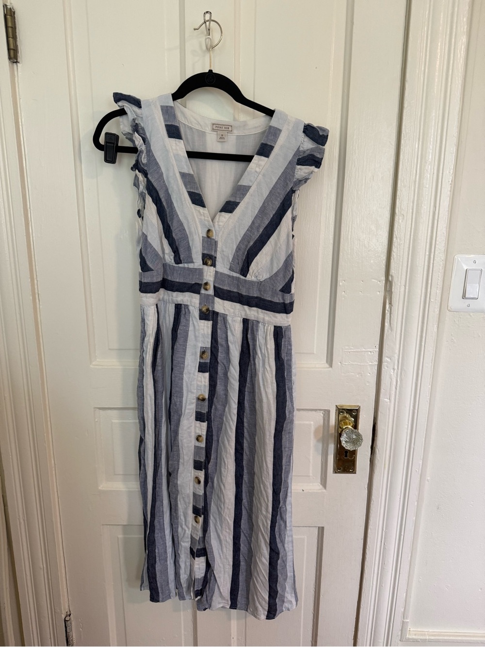 JCrew Striped V-Neck Button-Front Midi Dress i